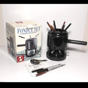 Vintage Roshco Fondue Pot with Box, skewers, fuel pot, instructions